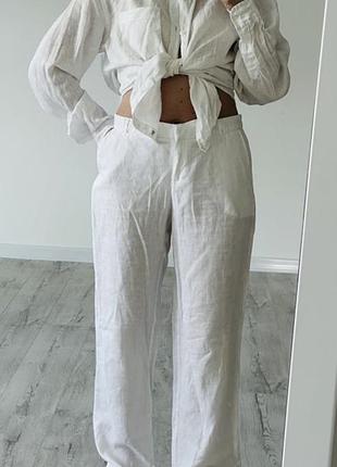 Брюки брючины палаццо льняные льняные льняные лен zara, состояние новых