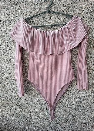 Боді бодік з воланами, в рубчик велюр