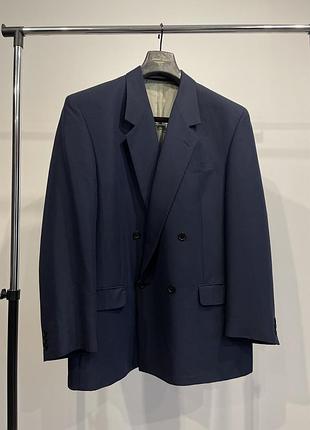 Вінтажний двобортний піджак темно синій him collection