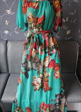 Красиво длинное платье в пол в пионы р. м 46