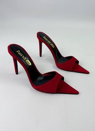 Шлепанцы сабо женские на шпильке, премиум качества, натуральная замша