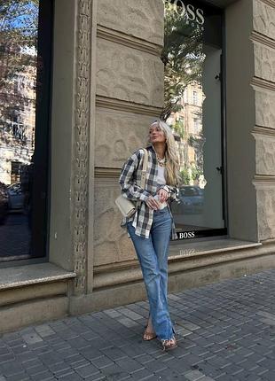 Льняной рубашка в клетку лен оверсайз3 фото