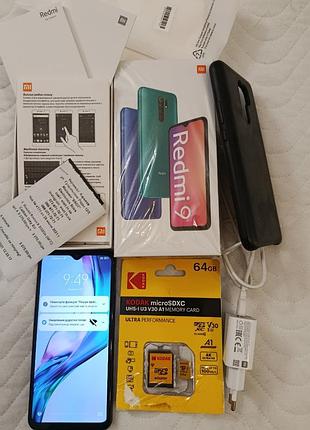 Xiaomi redmi 9*3/32+ карта 64 гига.