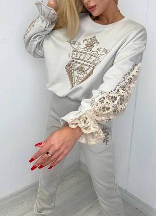 Шикарный стильный костюм с кружевом, турция люкс качество бренд.