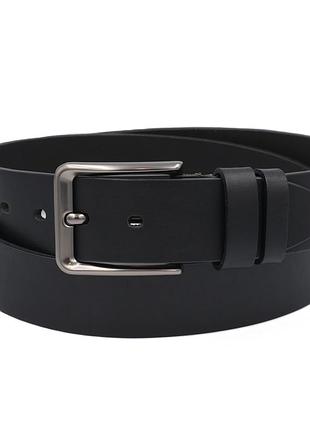 Ремень мужской кожаный 4 см черный гладкий 3420