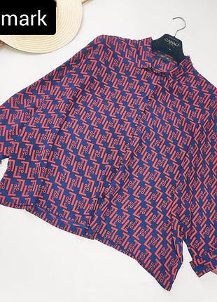 Рубашка женская синяя в красный принт оверсайз от бренда primark xl