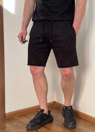 Чорні трикотажні шорти zara washed black shorts, виварені, варені, тай дай