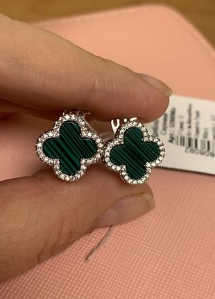 Срібні сережки конюшина зелені д.14мм