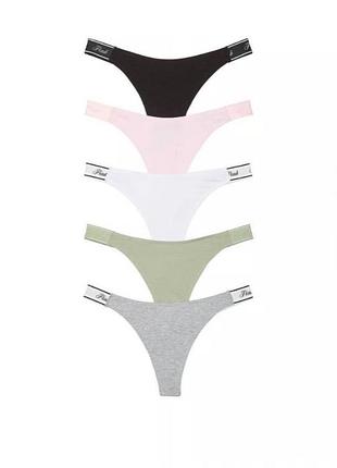 Комплект трусиків стринги набір набор комплект 5 шт стрінги logo hight leg thong