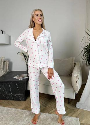 Жіноча ніжна муслинова піжама в сердечко | сорочка та штани | 1558