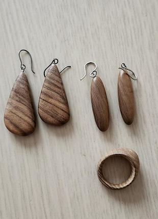 Набор украшений дерево серьги и кольцо
