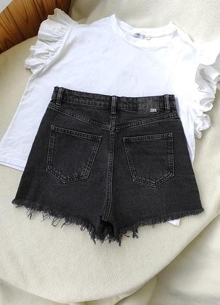 Джинсовые шорты высокая посадка рваный край zara euro 34