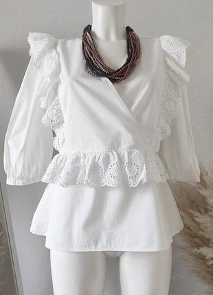 Белый блузка женский хлопок бохо стиль