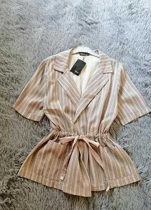 Летний жакет блейзер накидка натуральный лен на запах короткий рукав