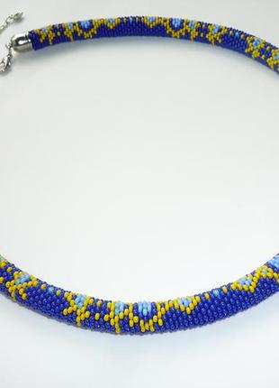 Сине-желтая вишиванка, бусы из бисера1 фото