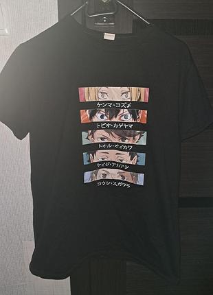 Футболка аниме волейбол haikyuu черная размер s-m унисекс