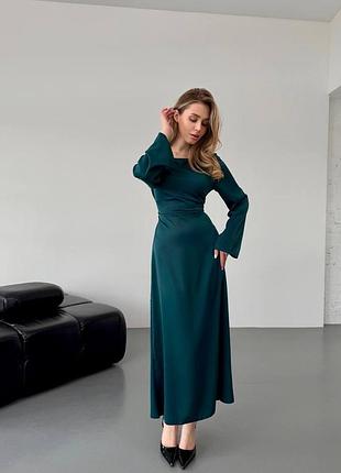 Сукня максі шовкова з широкими рукавами на шнурівці плаття довге чорне темно зелене молочне біле