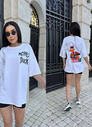 Женская белая футболка с накатом money duck | 7169