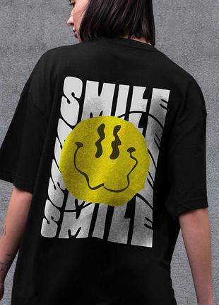 Оверсайз футболка с принтом without smile black (8049507)