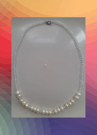 Намиста натуральні річкові перли та кришталь - базова класика