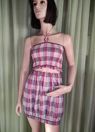 Костюм жіночий спідниця- тюльпан+ топ в клітинку