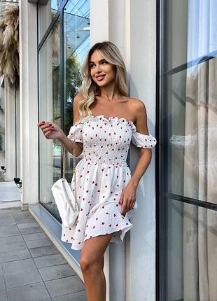 Жіноча літня сукня міні муслін на резинці короткий рукав бавовна плаття