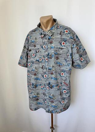 George рубашка гавайка батал xxxl хлопок голубая с цветами гавайская тенниска автомобили машины