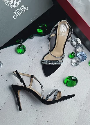 Vince camuto оригінал вечірні чорні замшеві босоніжки на шпильці