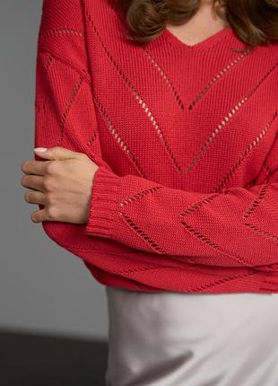 Джемпер из хлопковой пряжи 2851, коралловый