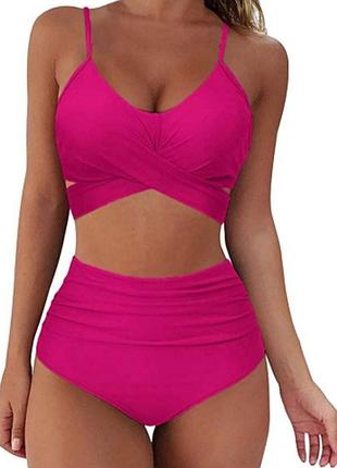 Яскравий неоновий купальник з високою талією