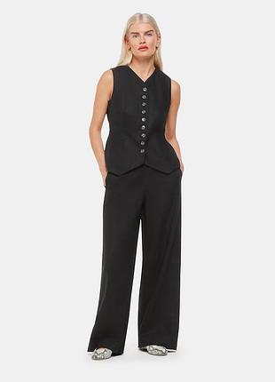 Whistles petite lindsey новые брюки палаццо из смеси льна черного цвета