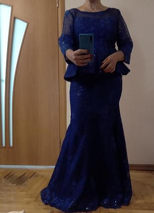 Удивительный гипюровый костюм юбка и блузка, размер 10-12