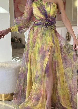 Яркое платье макси в цветы l
