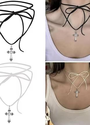 Шнурок з хрестом 2 кольору готика гранж