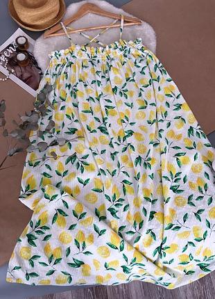 Чарівна натуральна сукня сарафан в лимонах