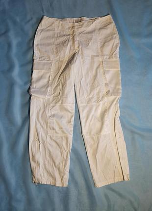 Котонові жіночі літні білі штани з кишенями