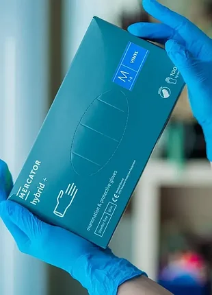 Перчатки виниловые голубые mercator hybrid+, р-р м, 100 шт