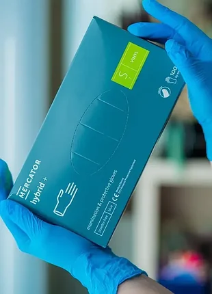 Перчатки виниловые голубые mercator hybrid+, р-р s, 100 шт