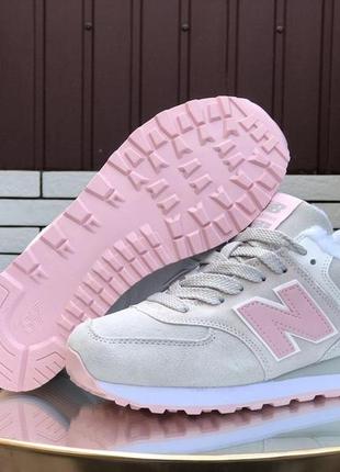 Зимние женские кроссовки new balance 574 (светло/серые с розовым)3 фото