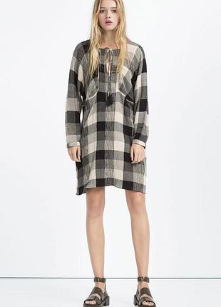 Красивое платье(туника) в клетку,тянется(без подкладки),в этно стиле. zara.хлопок