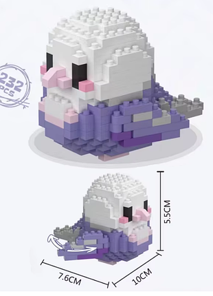 Конструктор "пуга корелла" 3d-модель птички из блоков! фиолетовый 232 шт