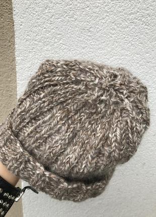 Шерстяная,тёплая,вязаная шапка,меланж,шерсть альпаки,эксклюзив3 фото