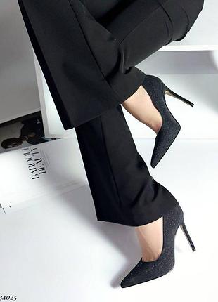 ▪️класичні нарядні вечерні жіночі чорні туфлі човники з шимером блискучі високий каблук шпилька женские чёрные туфли лодочки блестящие вечерние