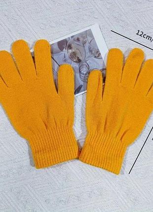 Перчатки желтые горчичные вязаные варежки