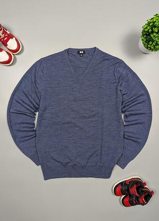 Мужская оригинальная синяя шерстяная кофта uniqlo размер м