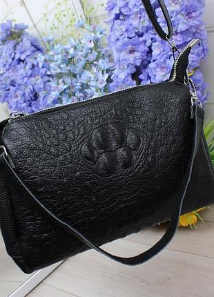 Невероятная женская черная сумка, сумочка кожаная крокодил