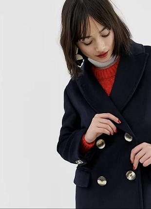 Пальто двобортне navy wool blend піджак бушлат бренд mango