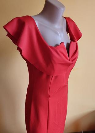 Платье красное в пол вечернее с молнией и воланами coast