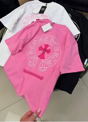 Футболка chrome hearts хром хартс біла чорна рожева