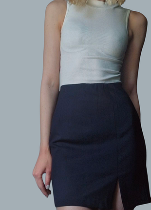 Юбка женская синяя мини на резинке с разрезом goldi